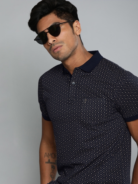 

Indian Terrain Men Navy Blue & Brown Printed Polo Collar T-shirt