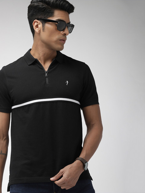 

Indian Terrain Men Black Solid Polo Collar T-shirt
