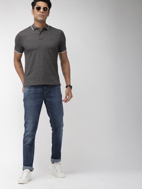 

Indian Terrain Charcoal Grey Black Solid Polo Collar T-shirt