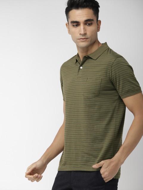 

Indian Terrain Men Olive Green Striped Polo T-shirt