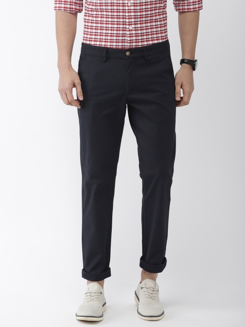 

Indian Terrain Men Navy Blue Brooklyn Slim Fit Self Design Regular Trousers