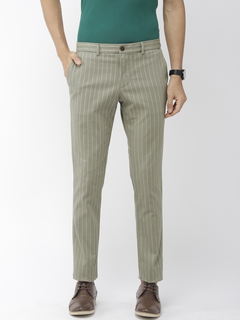 

Indian Terrain Men Green Urban Comfort Fit Striped Regular Trousers