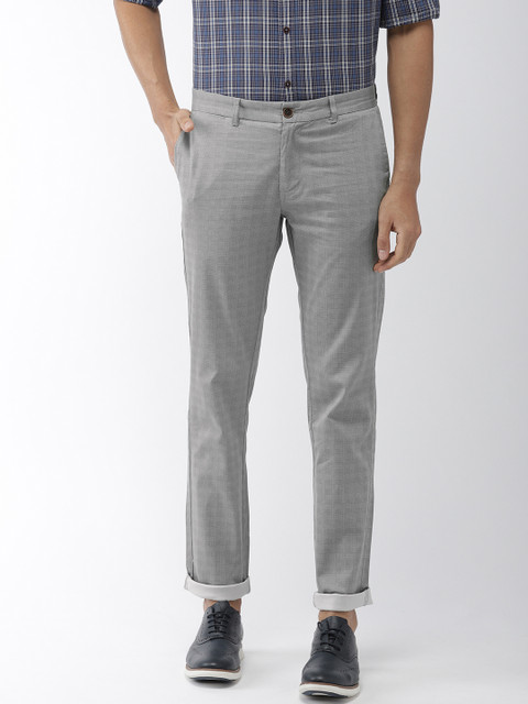 

Indian Terrain Men Grey Brooklyn Slim Fit Self -Checked Regular Trousers