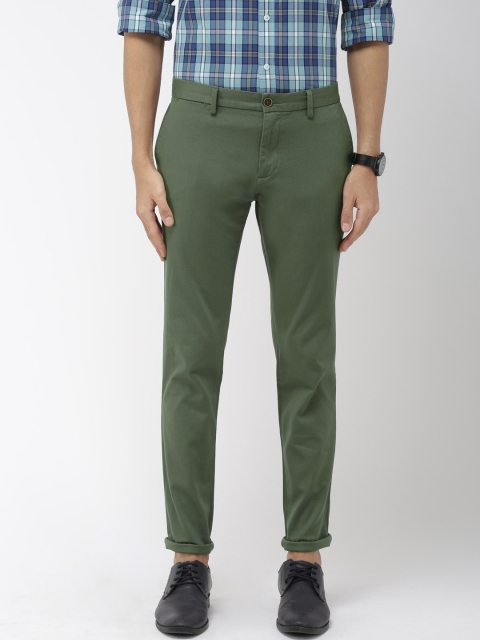 

Indian Terrain Men Olive Green Urban Comfort Fit Self Design Regular Smart Casual Trousers