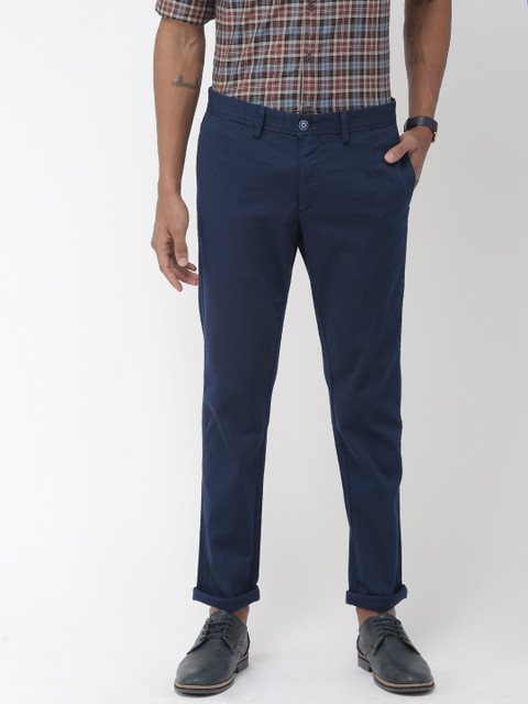 

Indian Terrain Men Navy Blue Brooklyn Slim Fit Self Design Regular Smart Casual Trousers