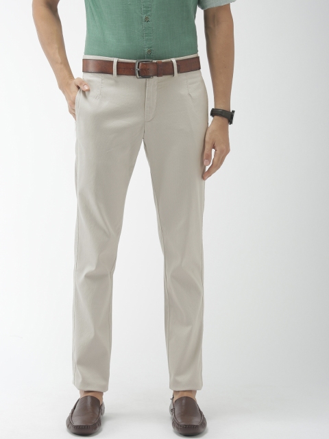 

Indian Terrain Men Grey Brooklyn Slim Fit Self Design Smart Casual Regular Trousers