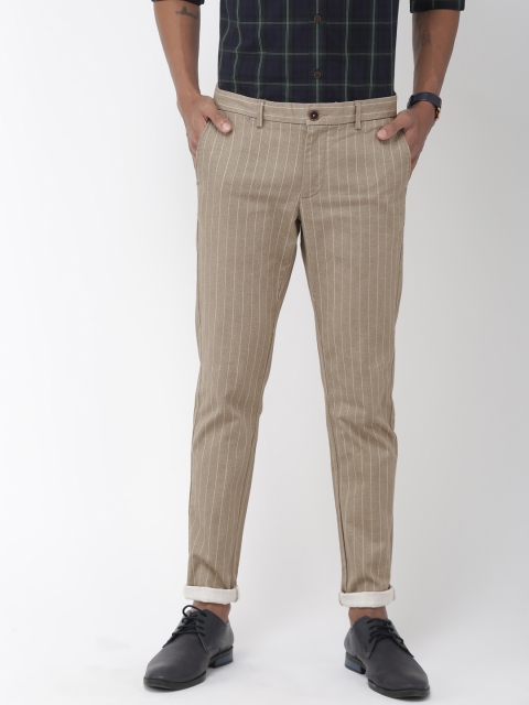 

Indian Terrain Men Beige Brooklyn Slim Fit Self Design Smart Casual Chinos