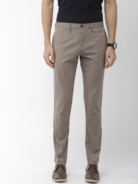 

Indian Terrain Men Khaki Urban Comfort Fit Striped Regular Trousers