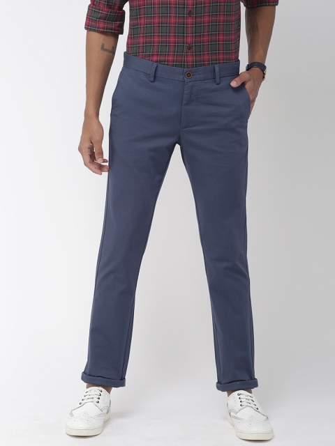 

Indian Terrain Men Blue Brooklyn Slim Fit Self Design Regular Trousers