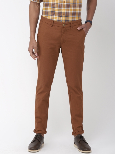 

Indian Terrain Men Rust Brown Kruger Skinny Fit Self Design Regular Smart Casual Trousers