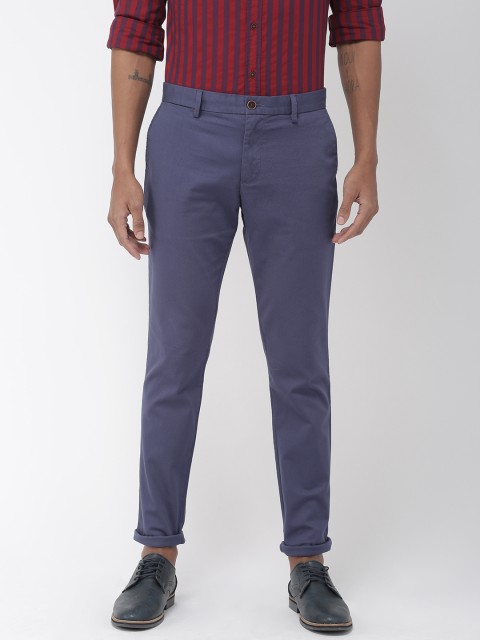 

Indian Terrain Men Blue Urban Comfort Tapered Fit Self Design Smart Casual Chinos