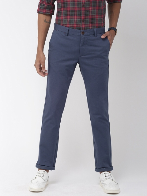 

Indian Terrain Men Blue Brooklyn Slim Fit Self Design Regular Trousers