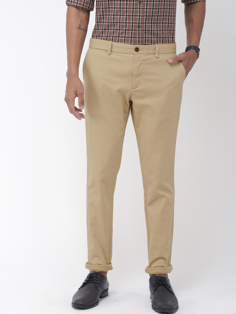 

Indian Terrain Men Khaki Urban Comfort Tapered Fit Self Design Smart Casual Chinos