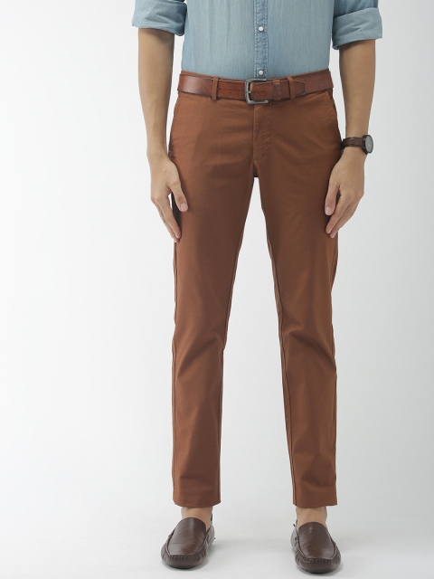 

Indian Terrain Men Rust Brown Brooklyn Slim Fit Self Design Regular Trousers