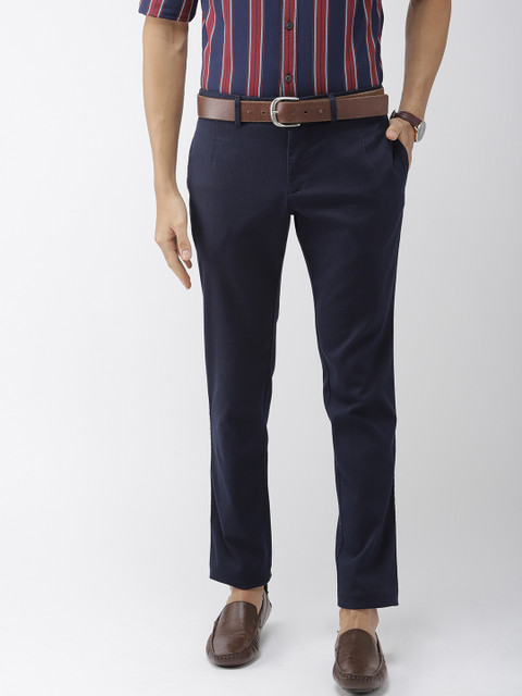

Indian Terrain Men Navy Blue Urban Comfort Fit Self Design Regular Trousers