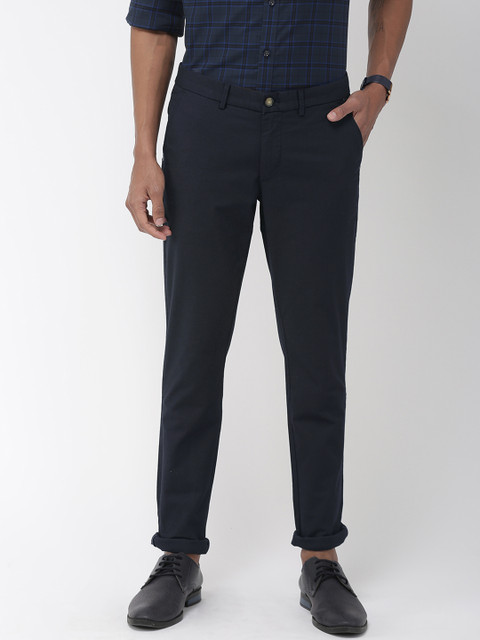 

Indian Terrain Men Navy Blue Kruger Skinny Fit Self Design Regular Smart Casual Trousers