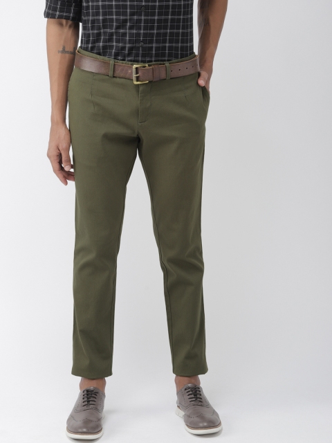 

Indian Terrain Men Olive Green Urban Comfort Fit Self-Design Smart Casual Trousers