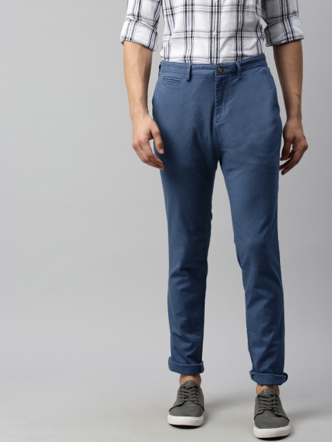 

Indian Terrain Men Blue Tapered Fit Self Design Chinos