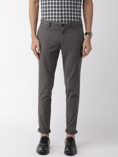 

Indian Terrain Men Charcoal Grey Kruger Skinny Fit Self Design Regular Trousers