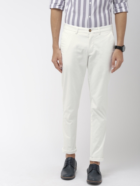 

Indian Terrain Men White Kruger Skinny Fit Self Design Regular Trousers