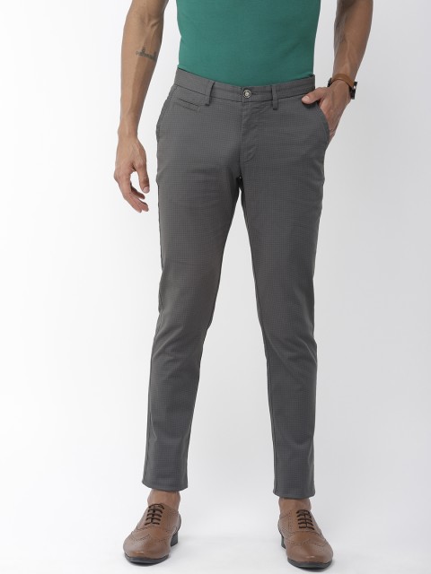 

Indian Terrain Men Charcoal Grey Kruger Skinny Fit Printed Regular Trousers