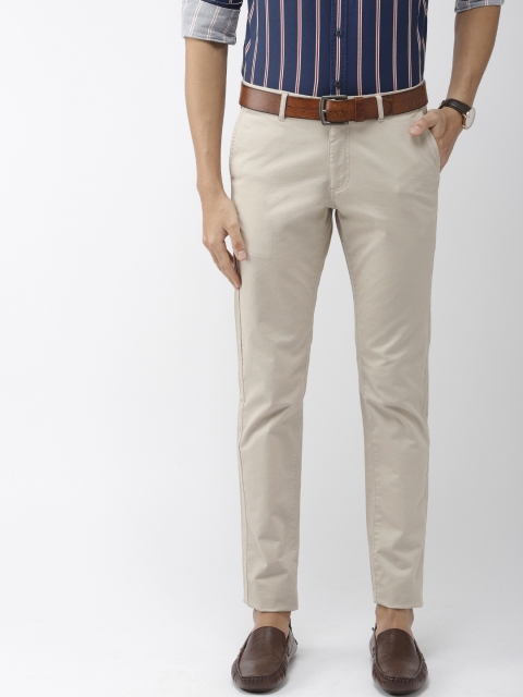 

Indian Terrain Men Cream-Coloured Brooklyn Slim Fit Solid Regular Trousers