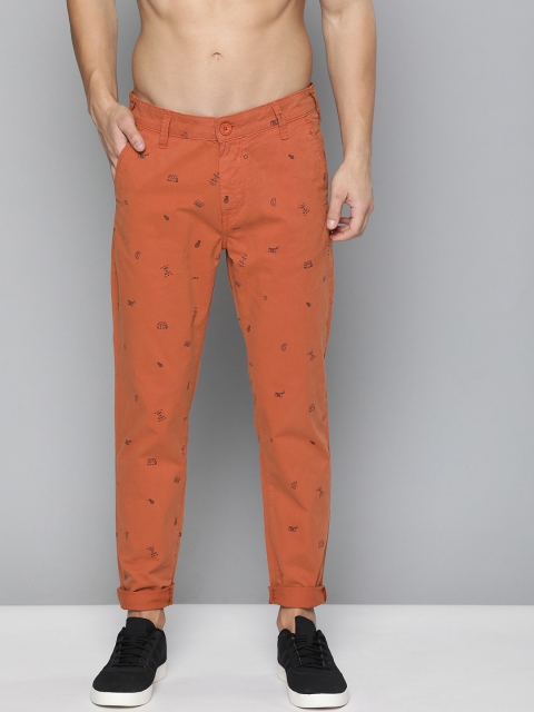 

HERE&NOW Men Rust Orange Regular Fit Printed Chinos
