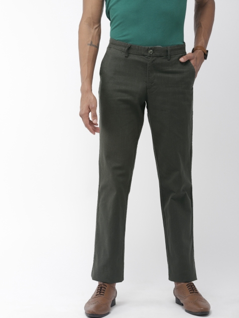 

Indian Terrain Men Olive Green Kansas Regular Fit Solid Regular Trousers