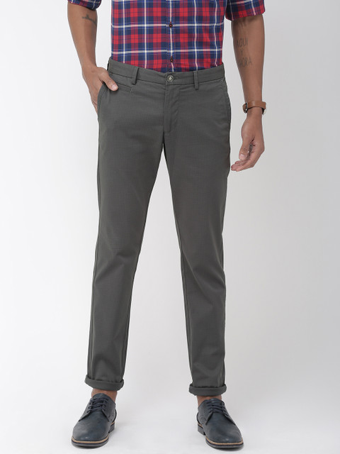 

Indian Terrain Men Charcoal Grey Brooklyn Slim Fit Printed Regular Smart Casual Trousers