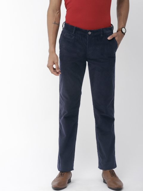 

Indian Terrain Men Navy Blue Kansas Regular Fit Solid Corduroy Trousers