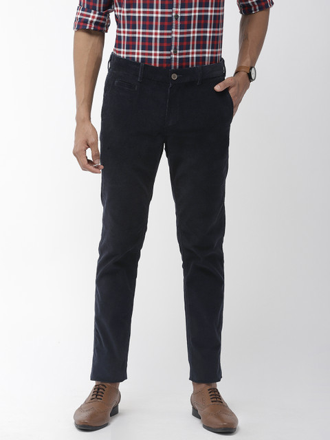 

Indian Terrain Men Navy Blue Brooklyn Slim Fit Solid Regular Corduroy Trousers