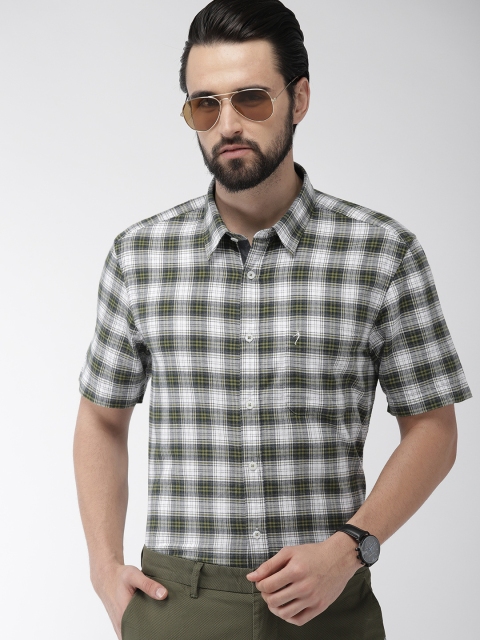 

Indian Terrain Men Olive Green & White Slim Fit Checked Semiformal Shirt