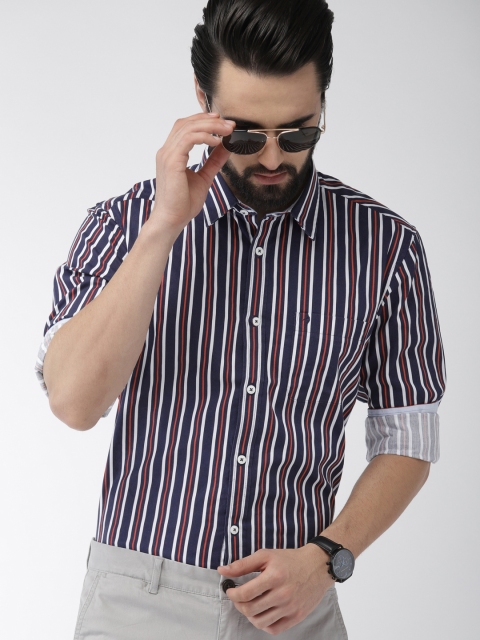 

Indian Terrain Men Navy Blue & White Regular Fit Striped Casual Shirt