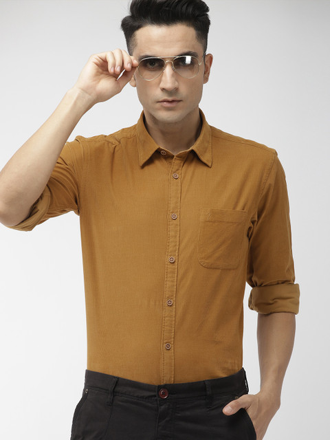 

Indian Terrain Men Mustard Yellow Slim Fit Corduroy Solid Smart Casual Shirt