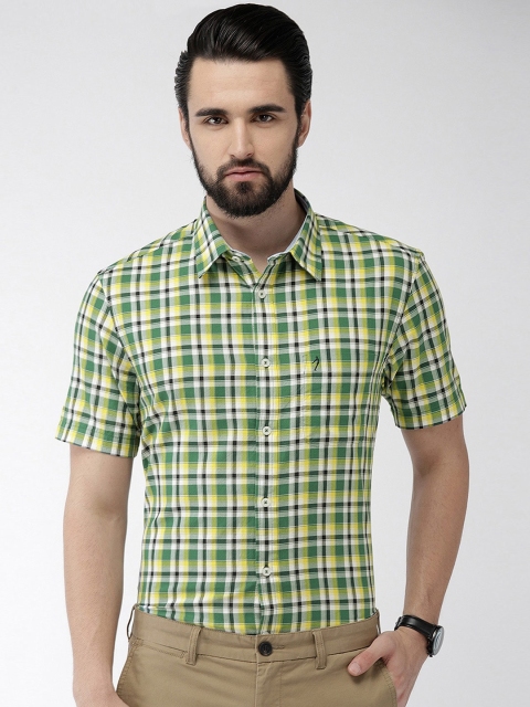 

Indian Terrain Men Green & Navy Blue Slim Fit Checked Casual Shirt