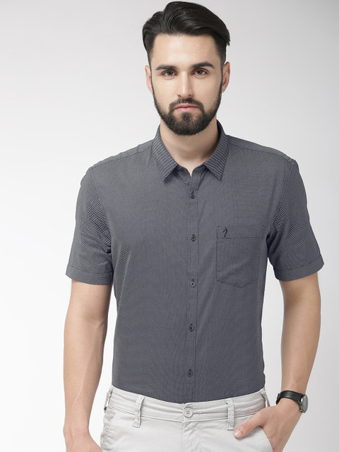 

Indian Terrain Men Navy Blue & White Slim Fit Printed Smart Casual Shirt