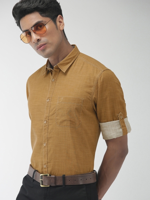 

Indian Terrain Men Mustard Brown Chiseled Regular Fit Solid Smart Casual Shirt