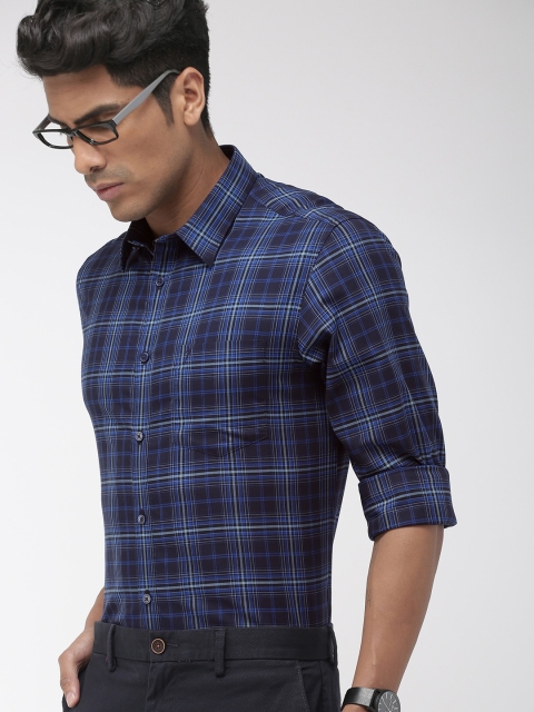 

Indian Terrain Men Navy Blue Slim Fit Checked Smart Casual Shirt