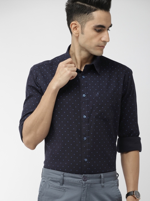 

Indian Terrain Men Navy Blue Slim Fit Printed Smart Casual Shirt