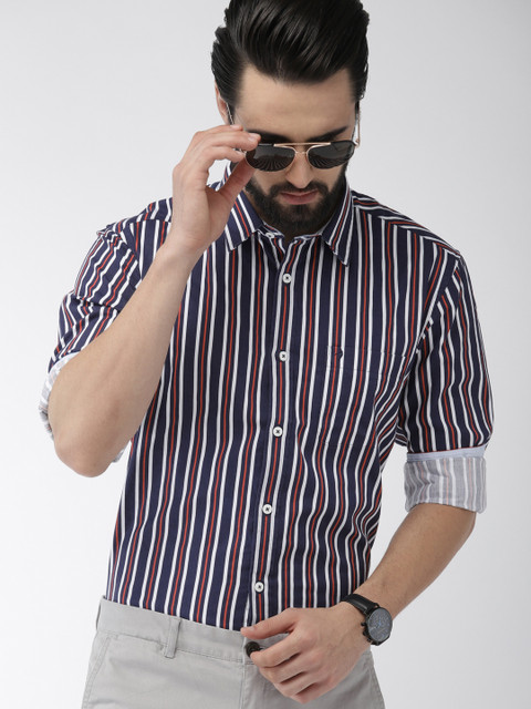 

Indian Terrain Men Navy Blue Slim Fit Striped Casual Shirt