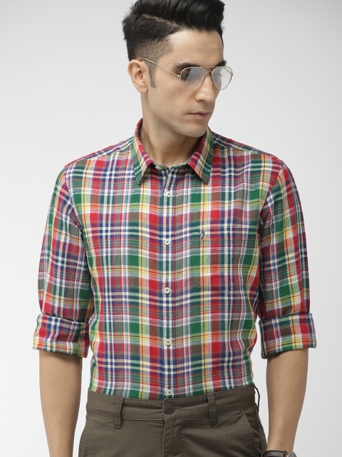 

Indian Terrain Men Green & Blue Slim Fit Checked Casual Shirt