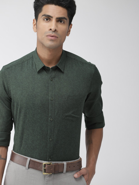 

Indian Terrain Men Green & Black Slim Fit Printed Casual Shirt