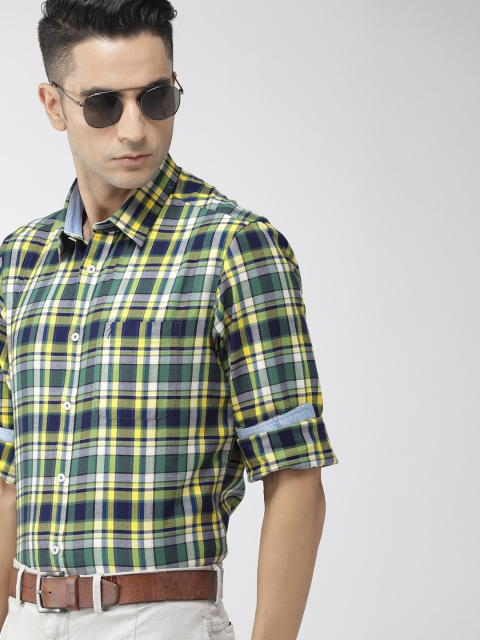

Indian Terrain Men Green & Navy Blue Slim Fit Checked Casual Shirt
