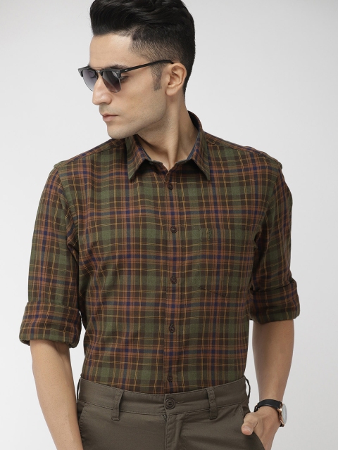 

Indian Terrain Men Green & Brown Slim Fit Checked Smart Casual Shirt