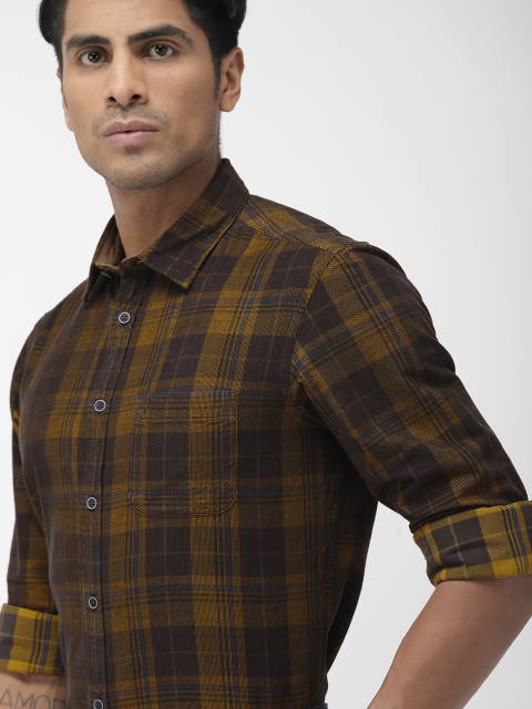 

Indian Terrain Men Coffee Brown & Mustard Slim Fit Checked Smart Casual Shirt