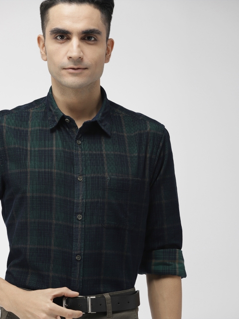 

Indian Terrain Men Green & Navy Blue Slim Fit Checked Smart Casual Shirt
