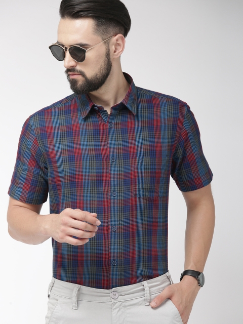 

Indian Terrain Men Red & Teal Blue Slim Fit Checked Smart Casual Shirt