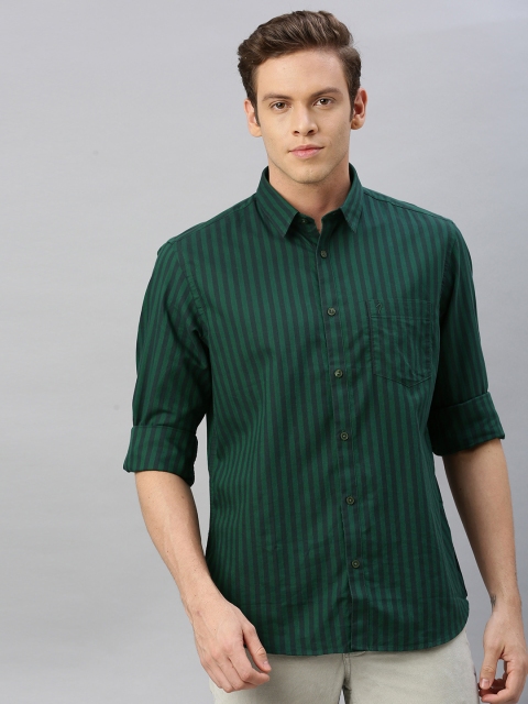 

Indian Terrain Men Green & Charcoal Grey Slim Fit Striped Casual Shirt