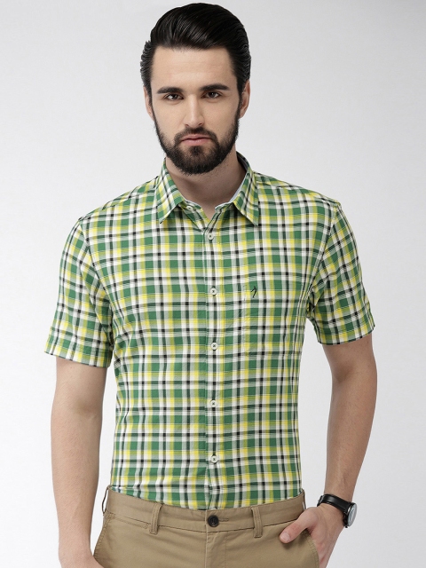 

Indian Terrain Men Green & Navy Blue Slim Fit Checked Casual Shirt