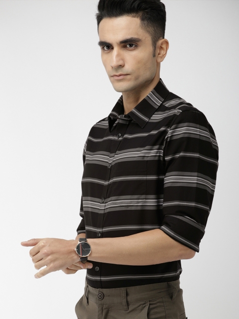 

Indian Terrain Men Black & Grey Chiseled Slim Fit Striped Casual Shirt